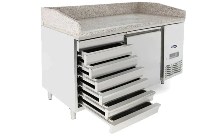 Atosa EPF3490GR Pizza Prep Counter 1 Door + 7nr Ambient Drawers, Marble Top
