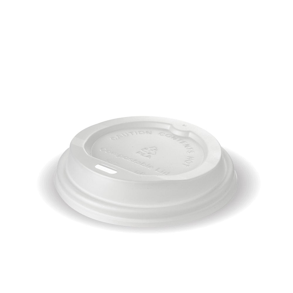 Small PLA BioCup Lid - White - 6 & 8oz (80mm) - 1000/ctn - white - BioPak commercial catering consumable