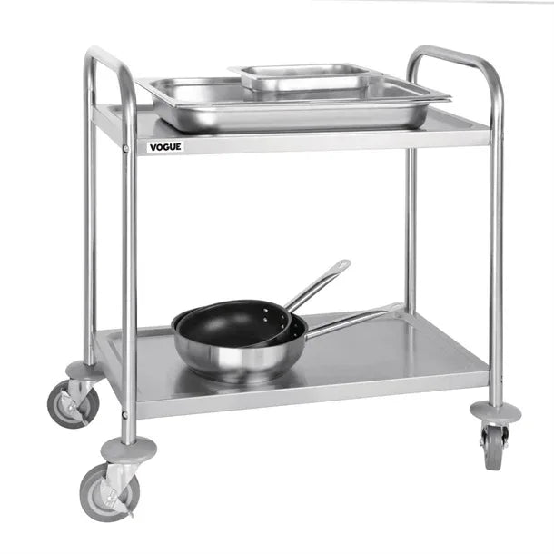 F996 Vogue Stainless Steel 2 Tier Clearing Trolley Small - JD Catering Equipment Solutions Ltd