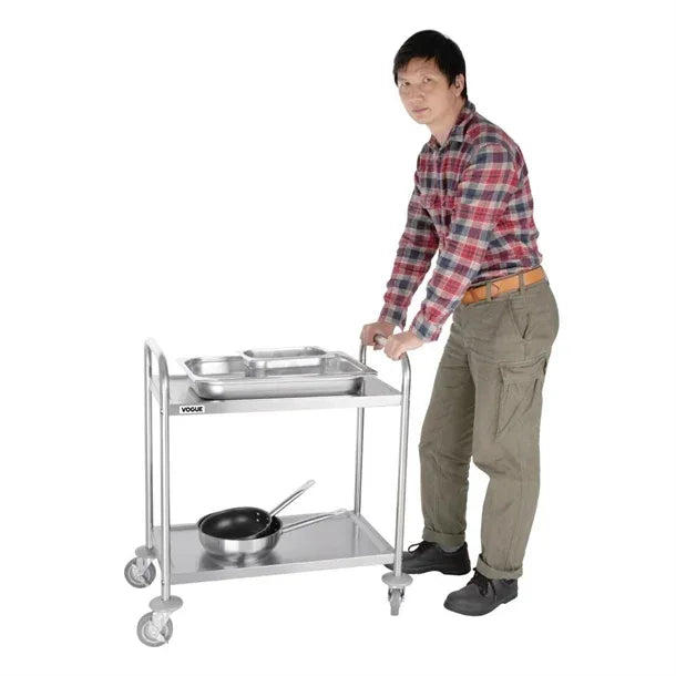 F996 Vogue Stainless Steel 2 Tier Clearing Trolley Small - JD Catering Equipment Solutions Ltd