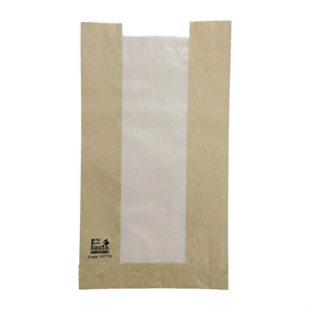 HY776 Fiesta Compostable Bread Bags with Glassine Window 320x180x40mm (Pack 1000)