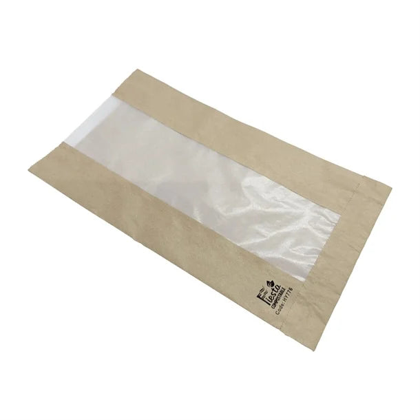 HY776 Fiesta Compostable Bread Bags with Glassine Window 320x180x40mm (Pack 1000)