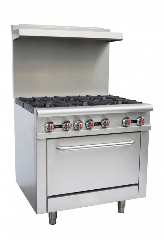 CHEFSRANGE RGR36 - 6 BURNER OVEN RANGE WITH BACKSPLASH & SHELF