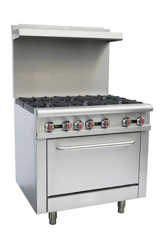 CHEFSRANGE RGR36 - 6 BURNER OVEN RANGE WITH BACKSPLASH & SHELF - JD Catering Equipment Solutions Ltd
