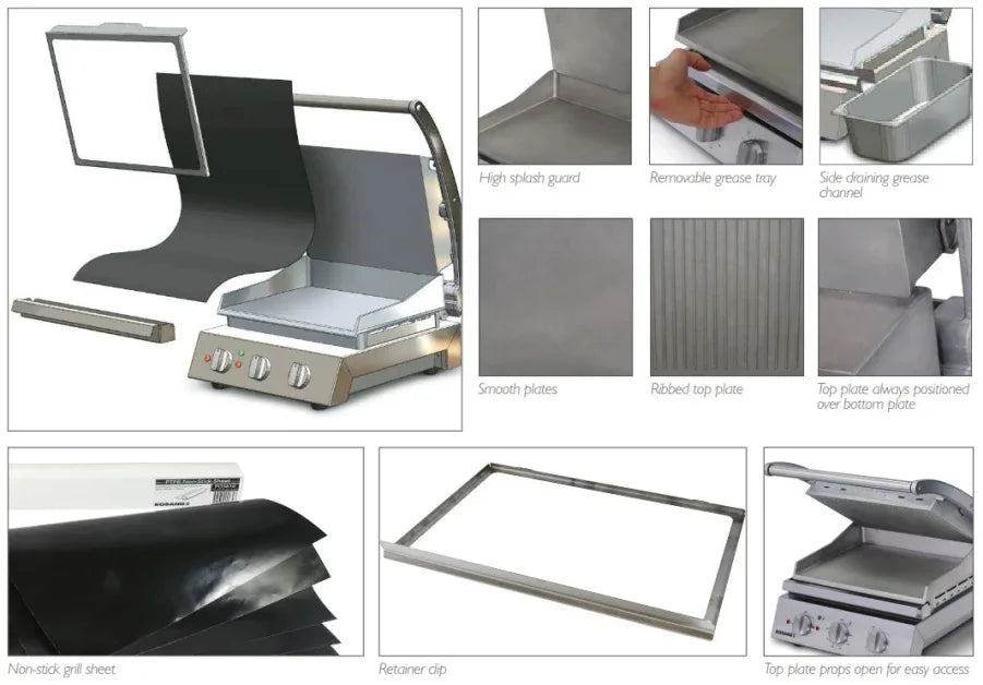 Roband Contact Grill 8 Slice Smooth Plates 2300W GSA810S - JD Catering Equipment Solutions Ltd