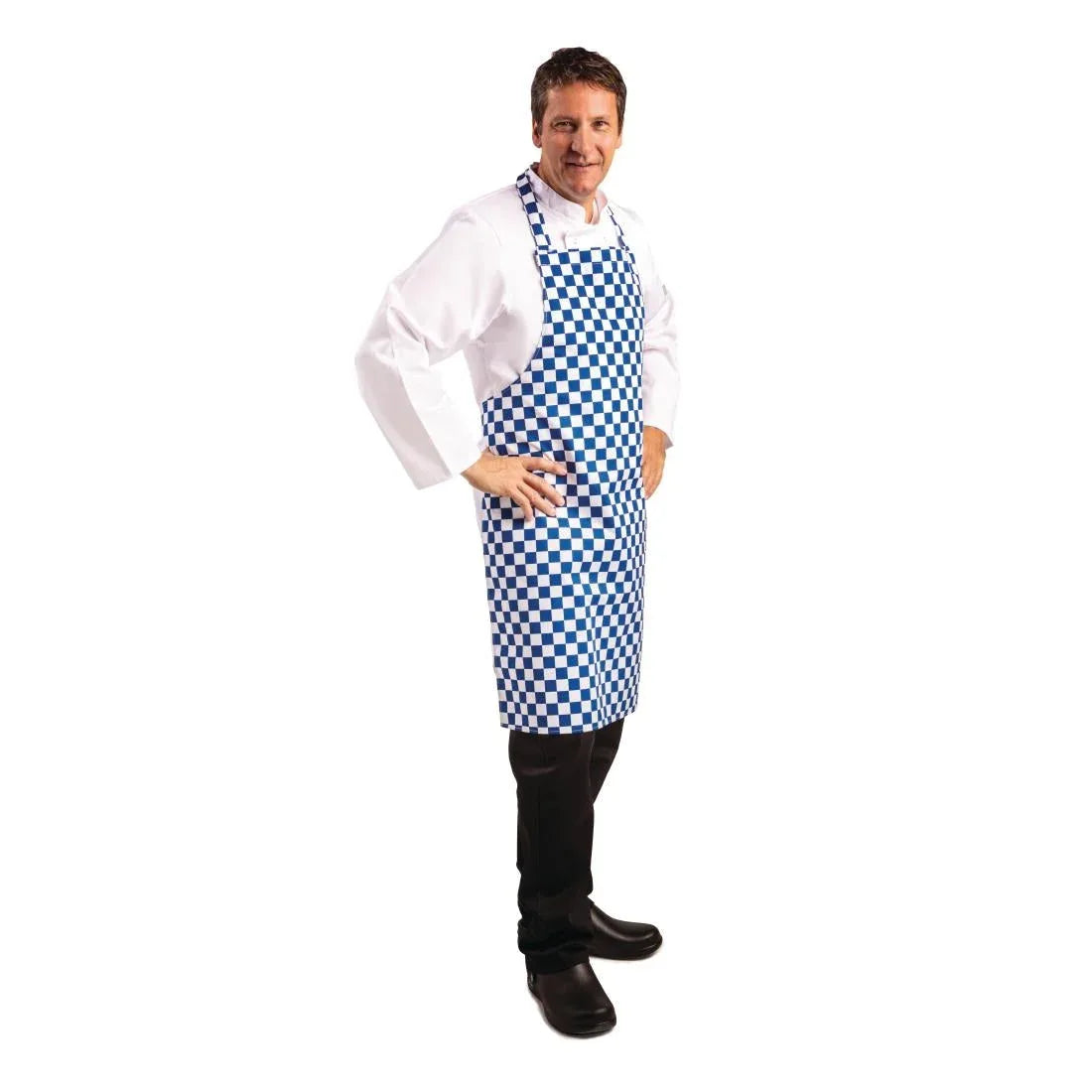 A554 Whites Bib Apron Blue And White Check - JD Catering Equipment Solutions Ltd