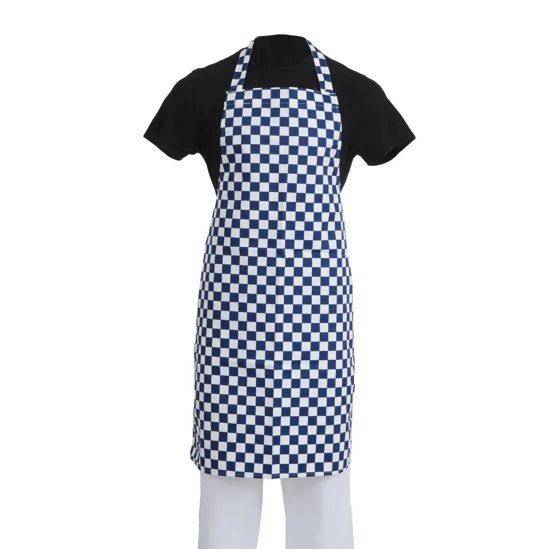 A554 Whites Bib Apron Blue And White Check - JD Catering Equipment Solutions Ltd