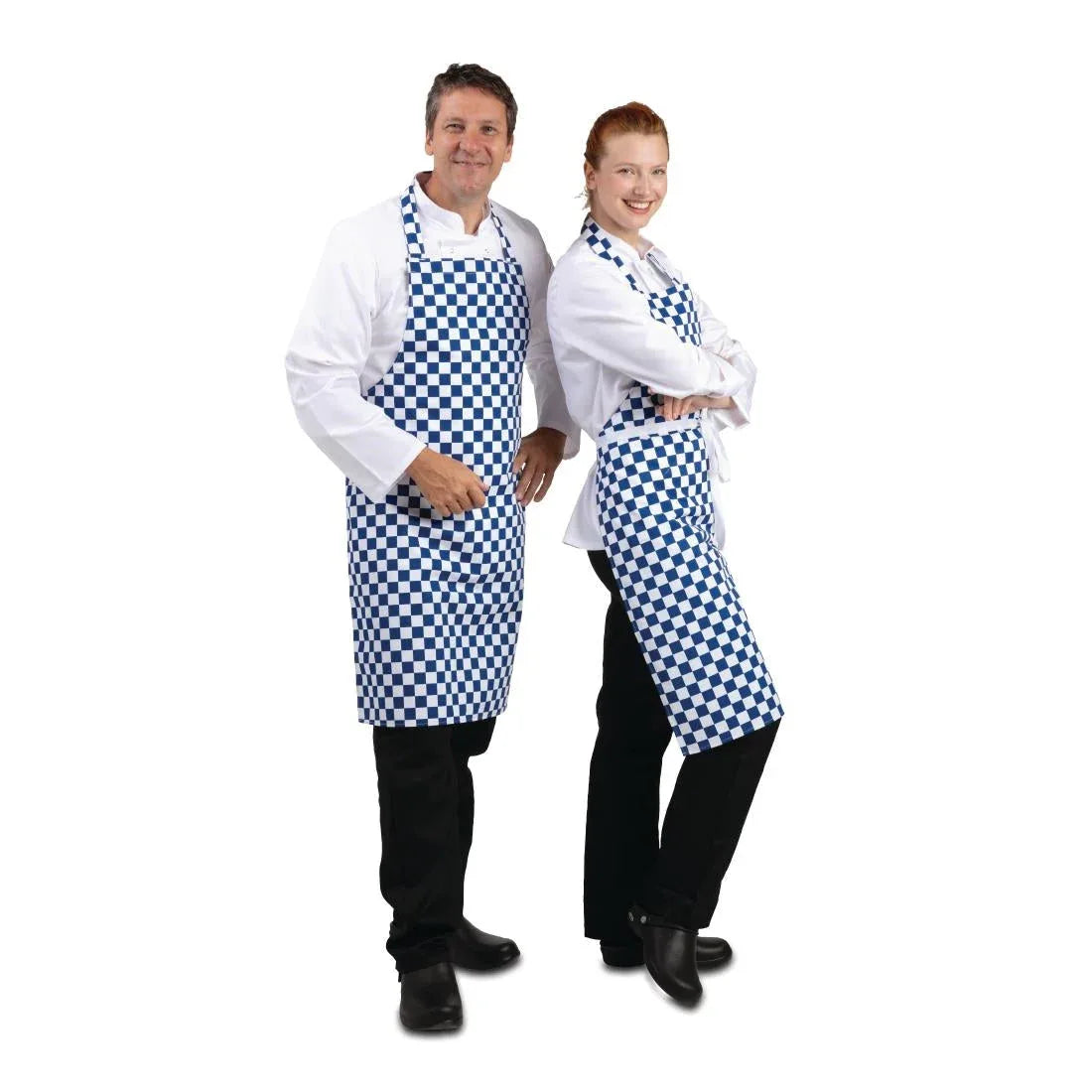 A554 Whites Bib Apron Blue And White Check - JD Catering Equipment Solutions Ltd