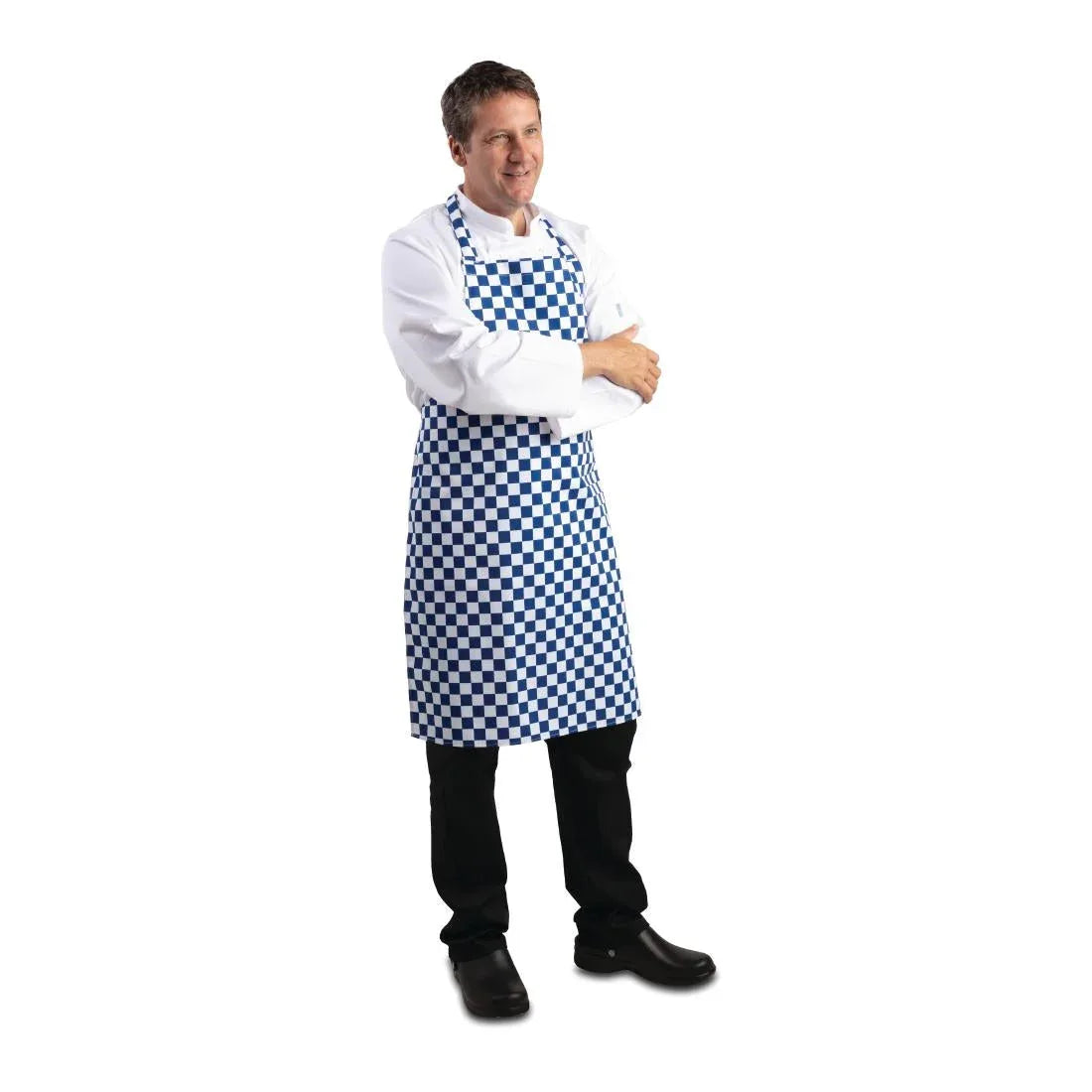 A554 Whites Bib Apron Blue And White Check - JD Catering Equipment Solutions Ltd