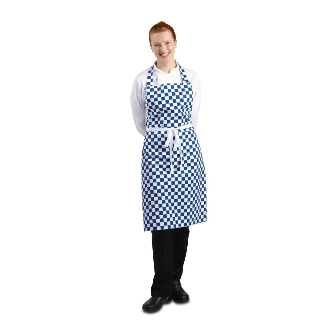 A554 Whites Bib Apron Blue And White Check - JD Catering Equipment Solutions Ltd