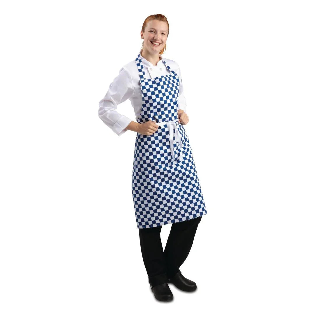A554 Whites Bib Apron Blue And White Check - JD Catering Equipment Solutions Ltd