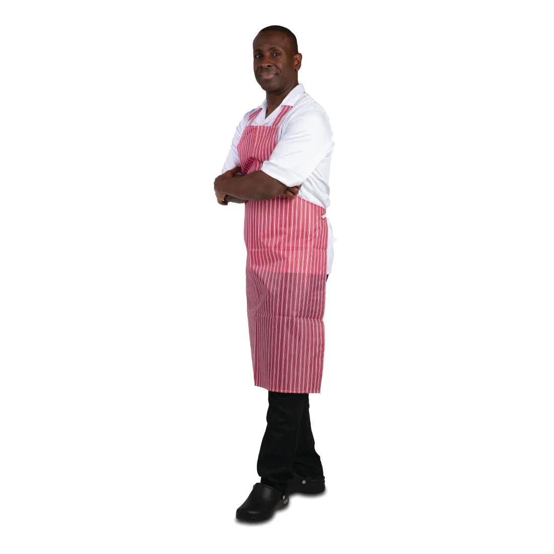 A581 Whites Water Resistant Bib Apron Red And White Stripe - JD Catering Equipment Solutions Ltd