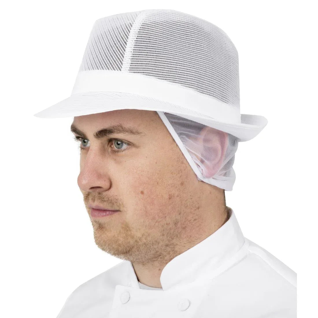 A653-M Trilby Hat with Net Snood White M - JD Catering Equipment Solutions Ltd