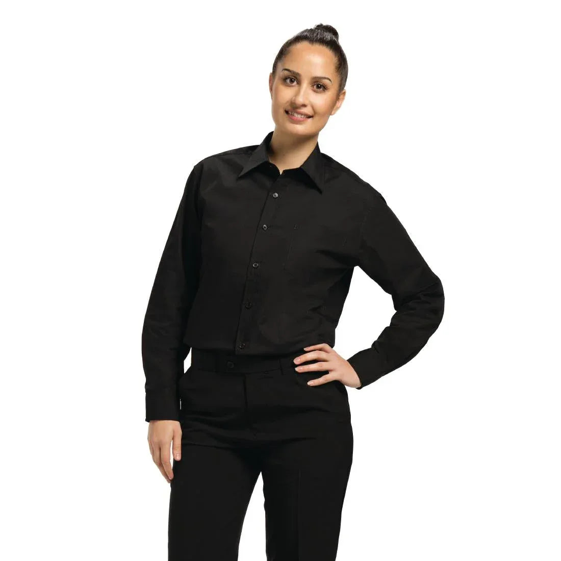 A798-L Chef Works Unisex Long Sleeve Dress Shirt Black L - JD Catering Equipment Solutions Ltd