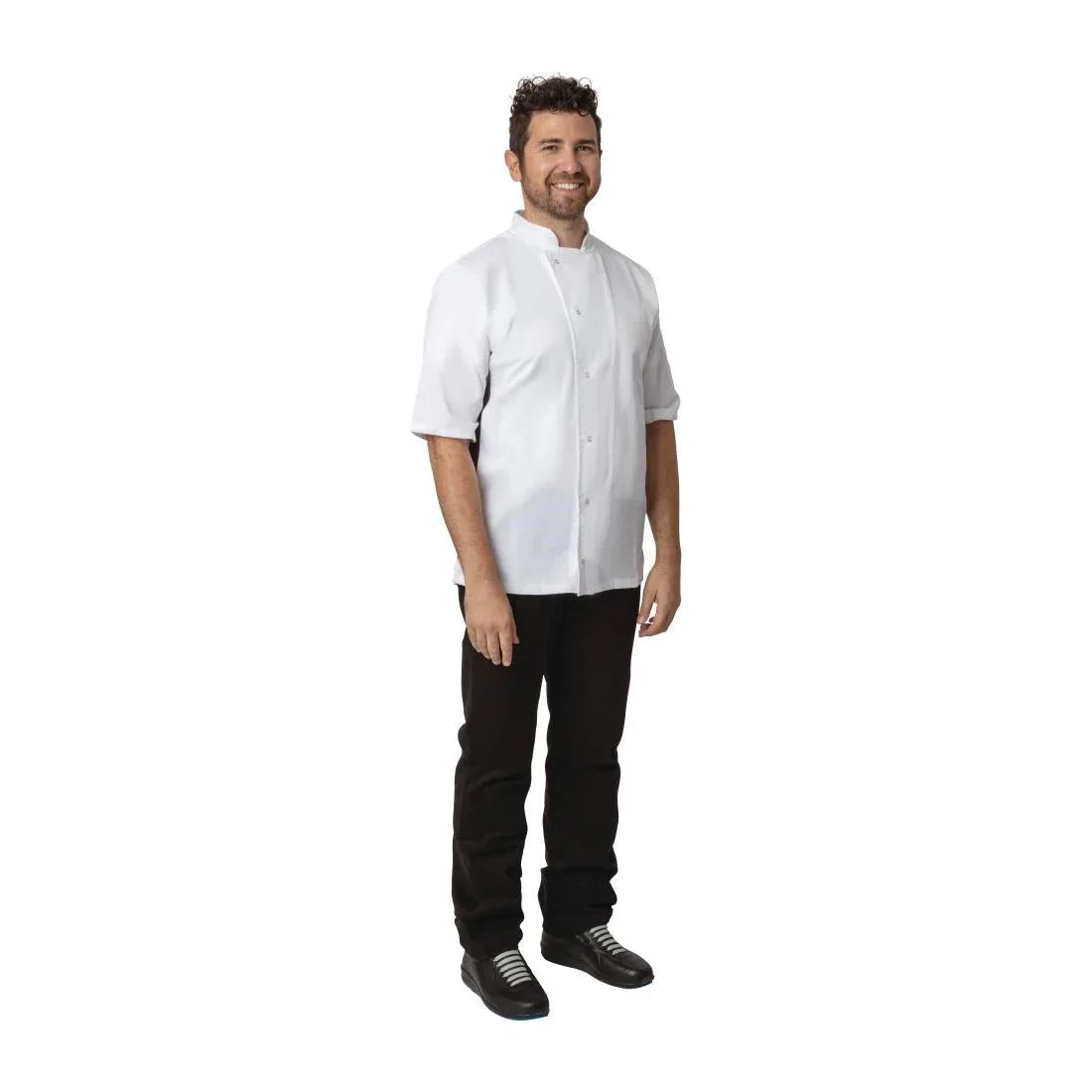 A928-L Whites Nevada Unisex Chefs Jacket Short Sleeve Black and White L - JD Catering Equipment Solutions Ltd