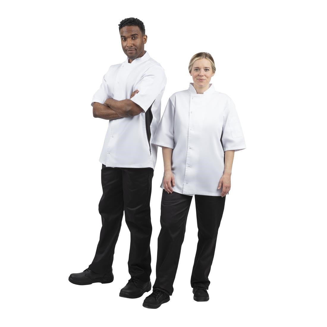 A928-M Whites Nevada Unisex Chefs Jacket Short Sleeve Black and White M JD Catering Equipment Solutions Ltd