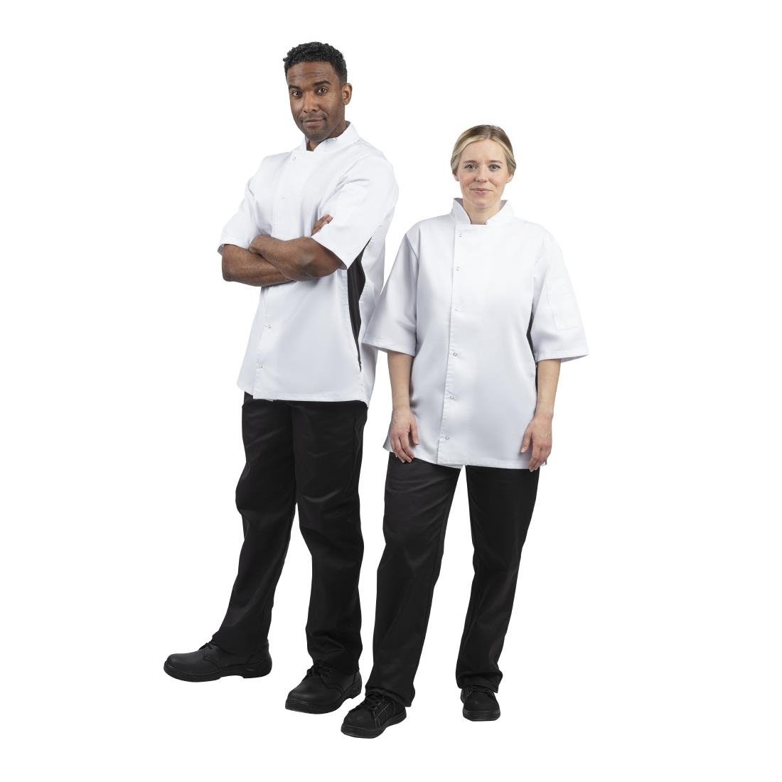 A928-XL Whites Nevada Unisex Chefs Jacket Short Sleeve Black and White XL JD Catering Equipment Solutions Ltd