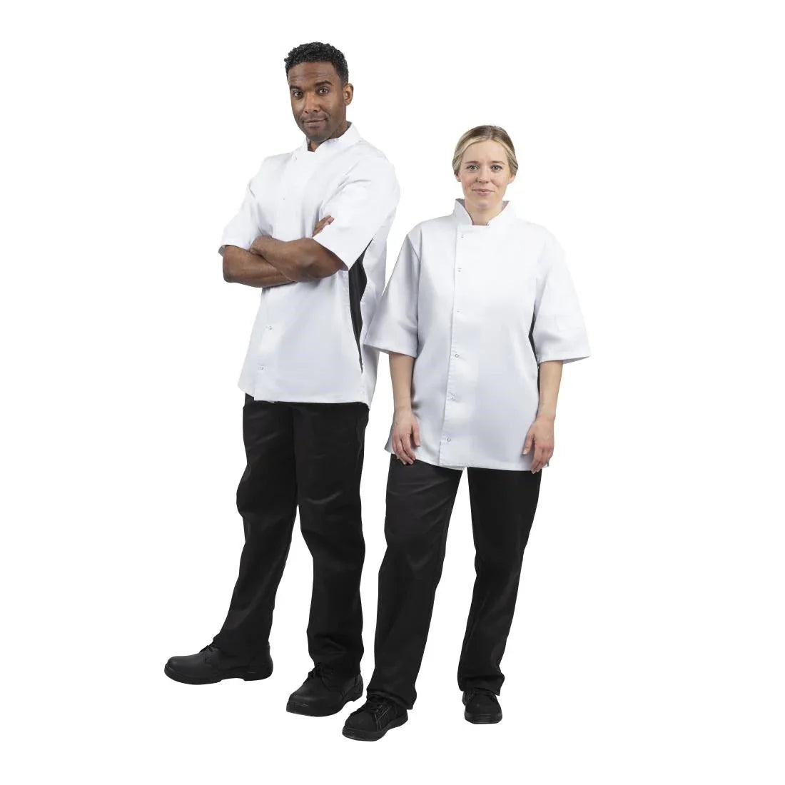 A928-XS Whites Nevada Unisex Chefs Jacket Short Sleeve Black and White XS - JD Catering Equipment Solutions Ltd