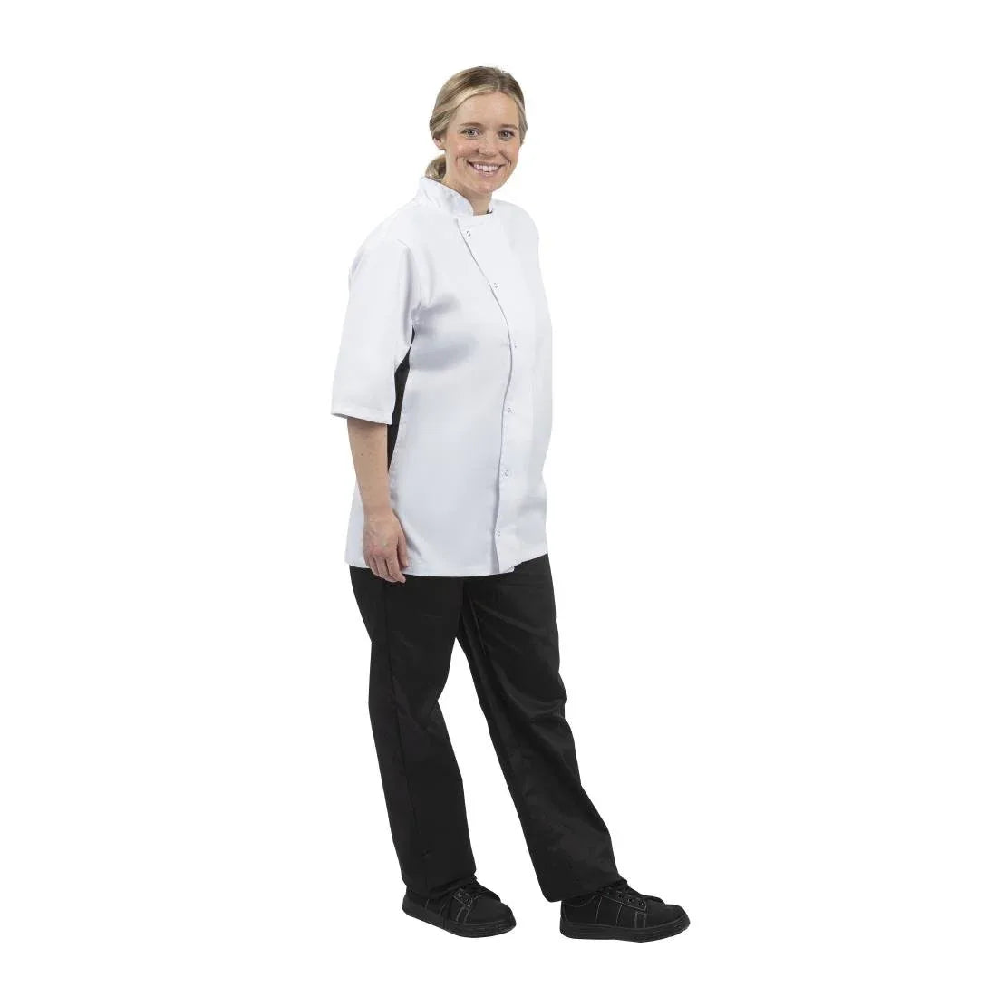 A928-XS Whites Nevada Unisex Chefs Jacket Short Sleeve Black and White XS - JD Catering Equipment Solutions Ltd