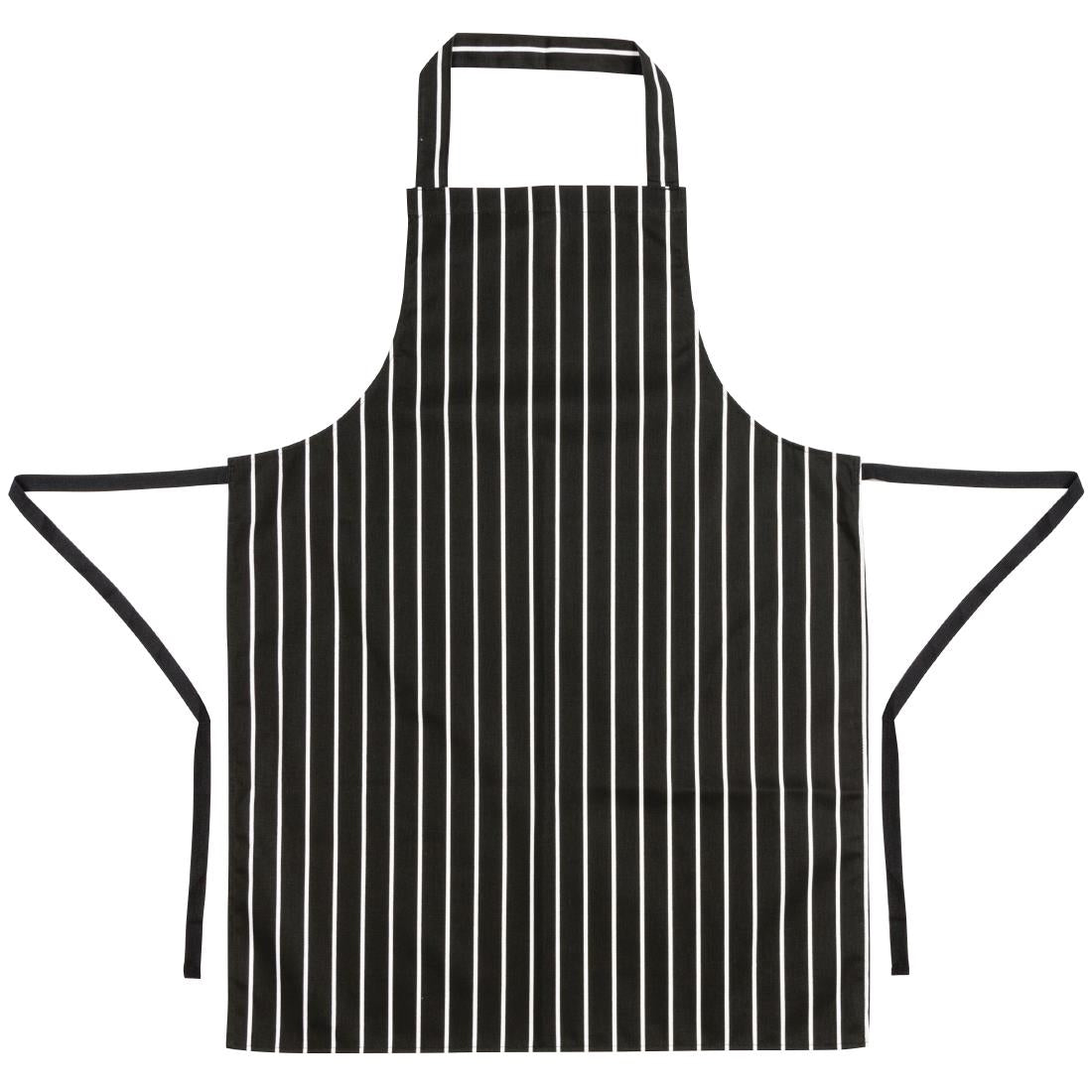 A935 Whites Bib Apron Butchers Stripe Black JD Catering Equipment Solutions Ltd