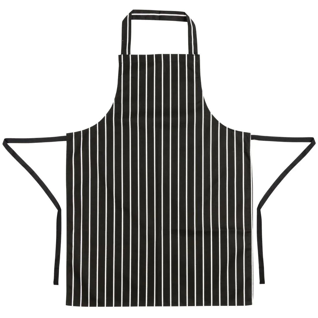 A935 Whites Bib Apron Butchers Stripe Black - JD Catering Equipment Solutions Ltd