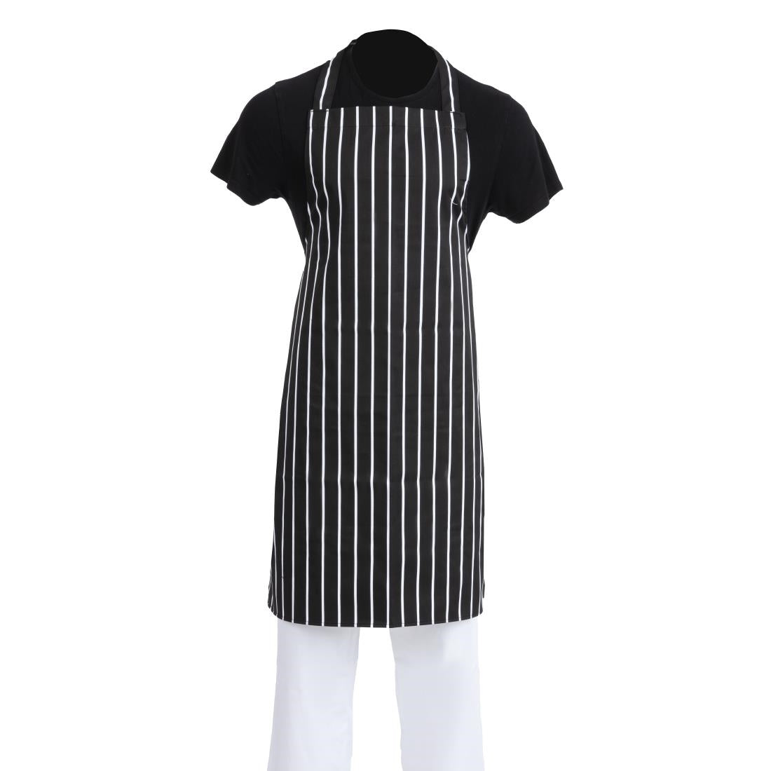 A935 Whites Bib Apron Butchers Stripe Black JD Catering Equipment Solutions Ltd