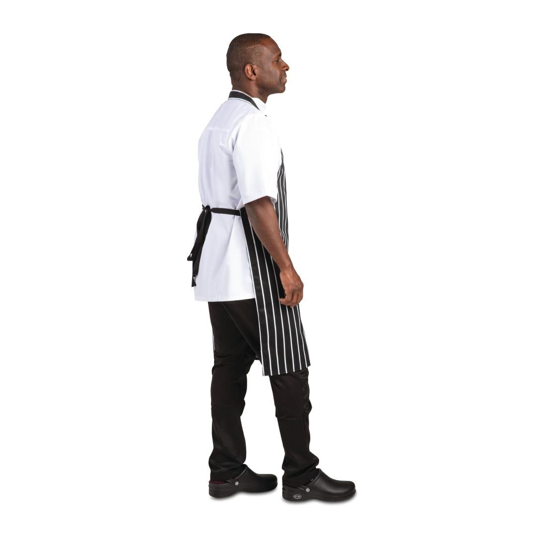 A935 Whites Bib Apron Butchers Stripe Black JD Catering Equipment Solutions Ltd