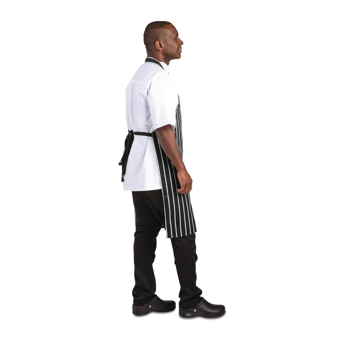 A935 Whites Bib Apron Butchers Stripe Black - JD Catering Equipment Solutions Ltd