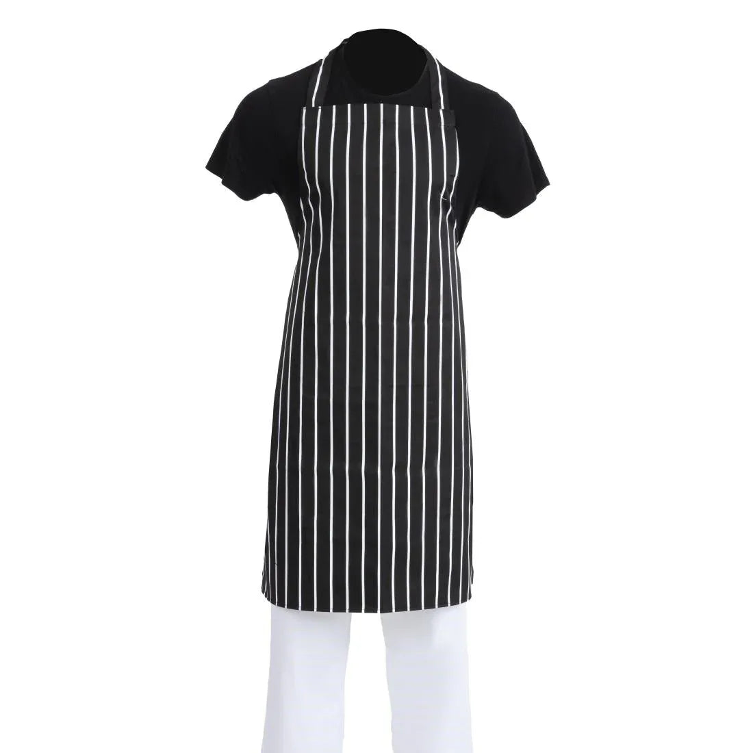 A935 Whites Bib Apron Butchers Stripe Black - JD Catering Equipment Solutions Ltd