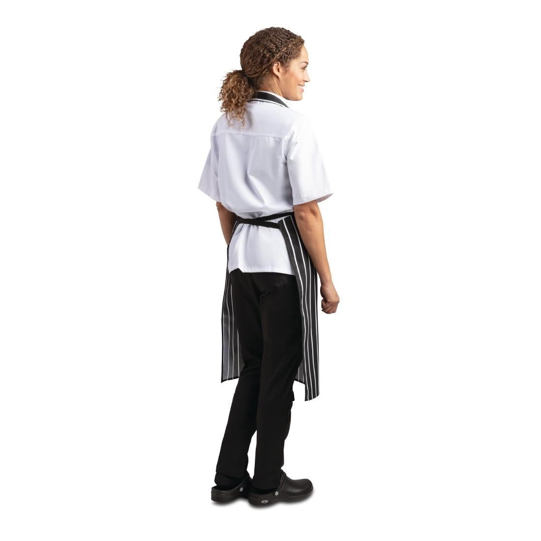 A935 Whites Bib Apron Butchers Stripe Black JD Catering Equipment Solutions Ltd