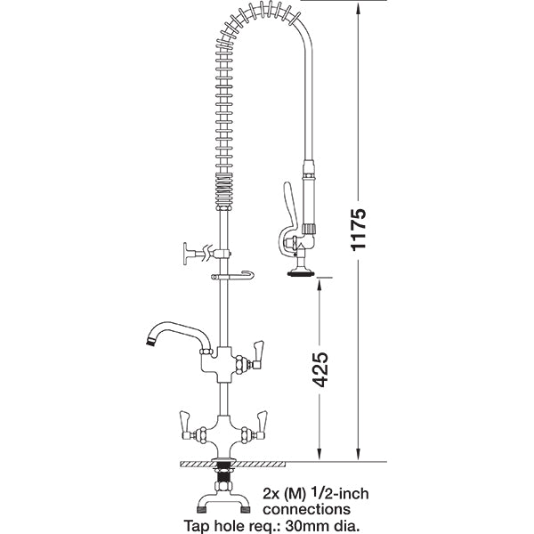 AquaJet AJPR20-ST-BF1-S Pre-Rinse Spray. AJPR20 base / STANDARD style / BF1 bowl filler / STANDARD gun