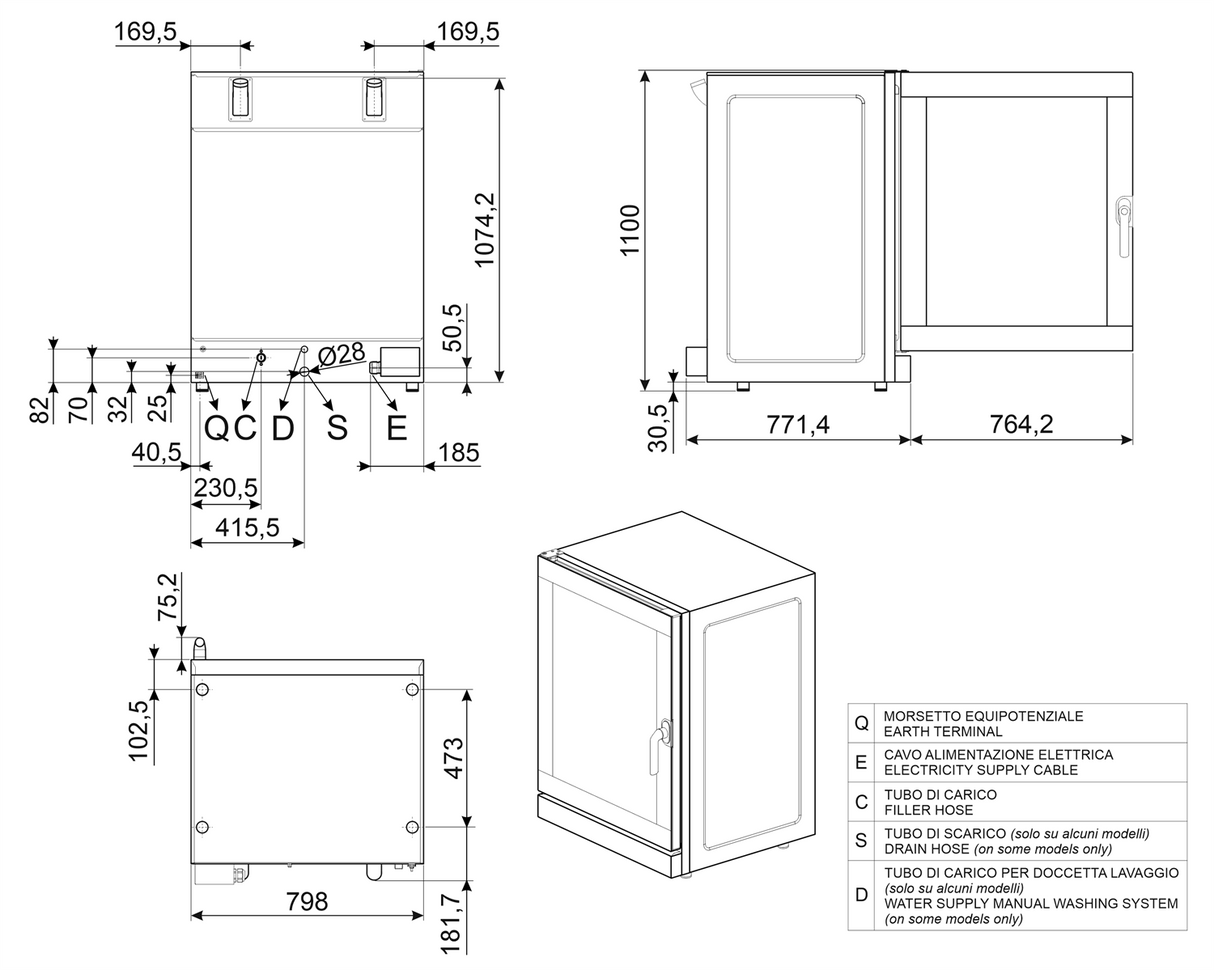 Smeg Convection Oven 10 trays 600x400 mm - GN1/1 ALFA1035E1HDS Electronic 10 Tray, Side Opening LHH  / 600x400 / 15.7kW 25A 3ph