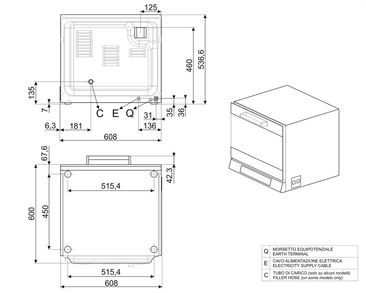 Smeg Convection Oven - 4 tray 2/3gn - ALFA43XE1HDSUK Electronic 4 Tray, Drop Down Door / 435x320 / 2.9kW 13A 1ph