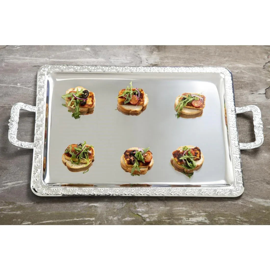 P004 APS Stainless Steel Rectangular Handled Service Tray 600mm - JD Catering Equipment Solutions Ltd