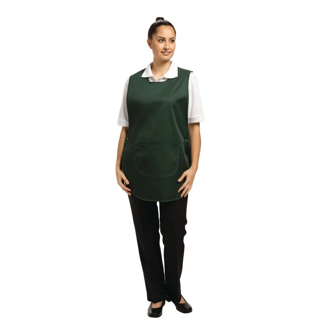 B041 Whites Tabard With Pocket Green - JD Catering Equipment Solutions Ltd