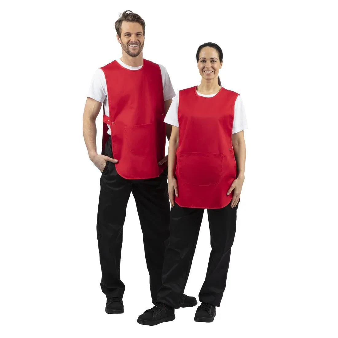 B042 Whites Tabard With Pocket Red - JD Catering Equipment Solutions Ltd