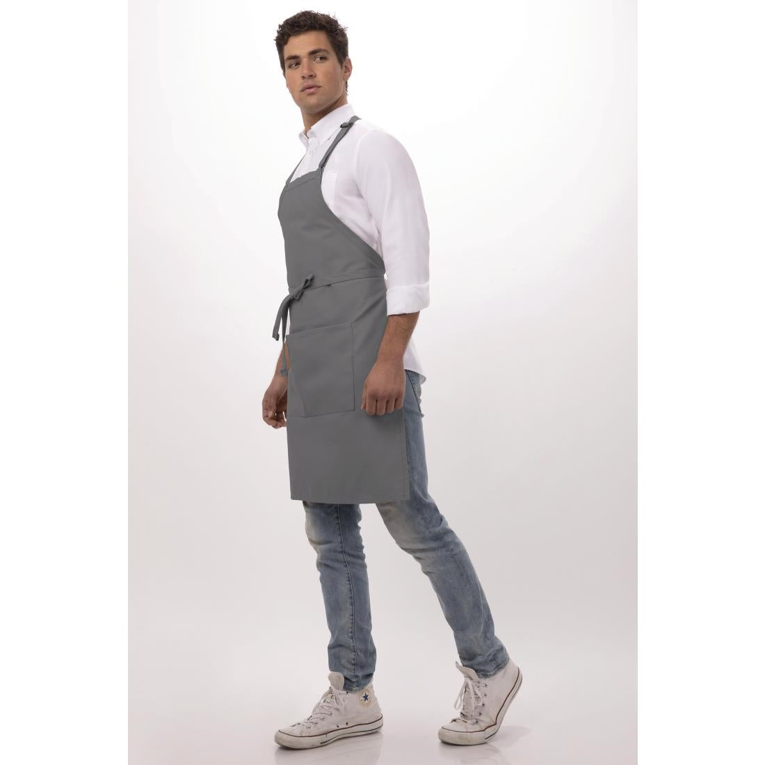 B192 Chef Works Bib Apron Grey JD Catering Equipment Solutions Ltd