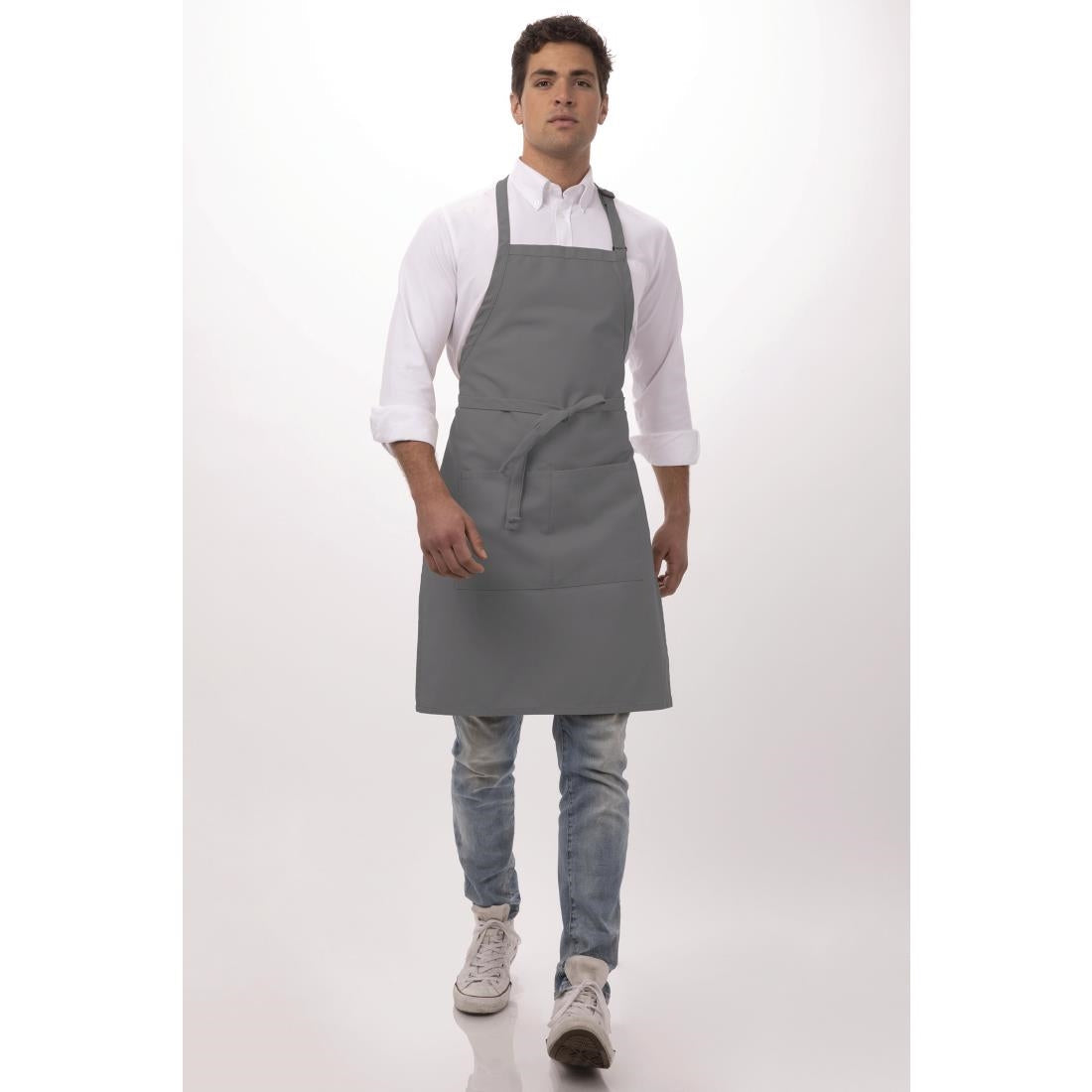 B192 Chef Works Bib Apron Grey JD Catering Equipment Solutions Ltd