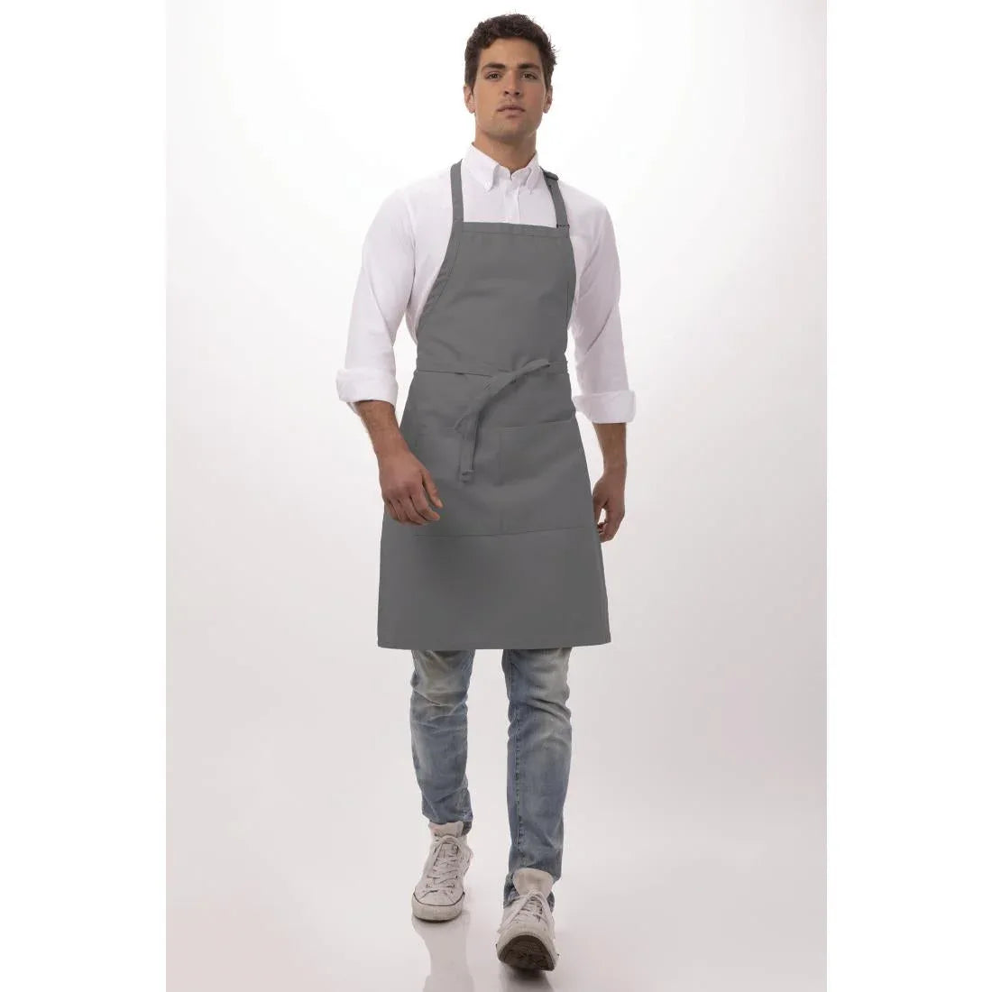 B192 Chef Works Bib Apron Grey - JD Catering Equipment Solutions Ltd