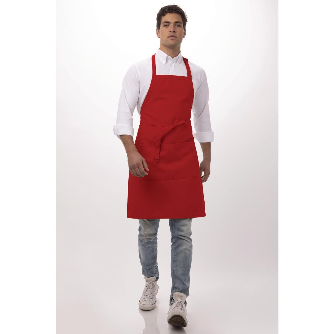 B196 Chef Works Bib Apron Red JD Catering Equipment Solutions Ltd