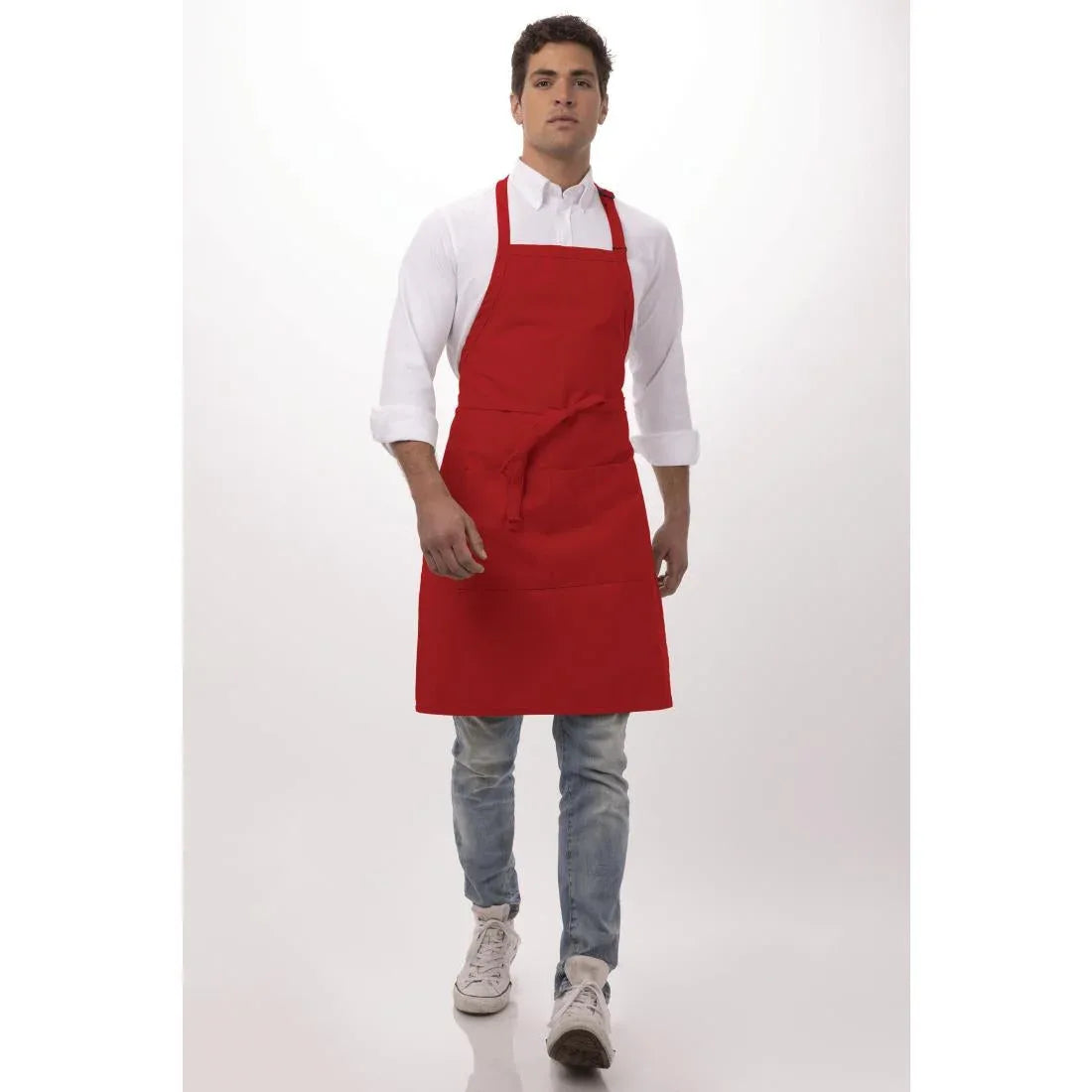 B196 Chef Works Bib Apron Red - JD Catering Equipment Solutions Ltd