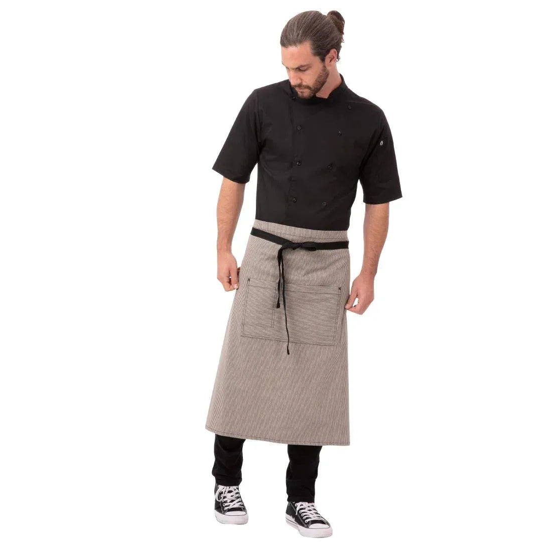 B355 Chef Works Urban Portland Fine Stripe Bistro Apron Grey - JD Catering Equipment Solutions Ltd