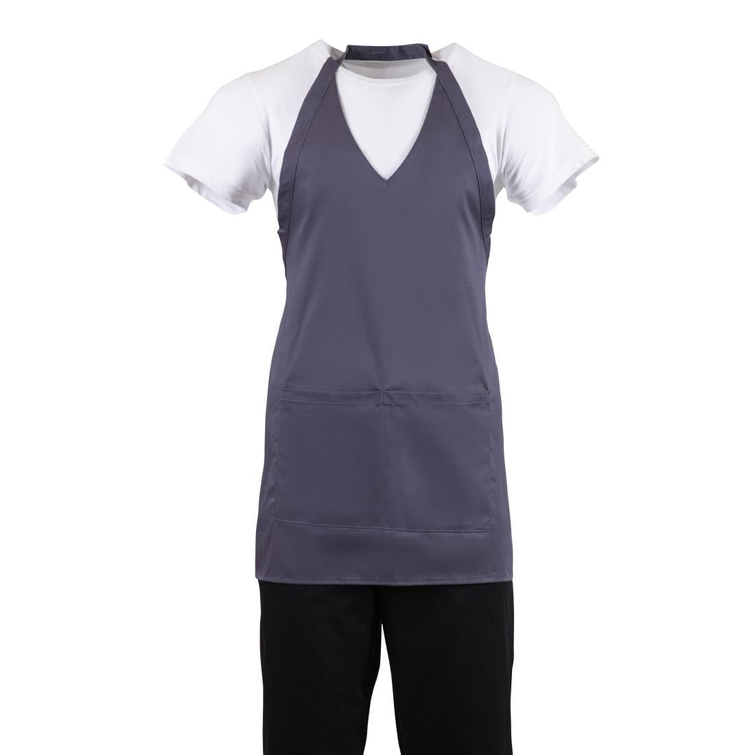 B422 Whites V Neck Service Apron Charcoal JD Catering Equipment Solutions Ltd