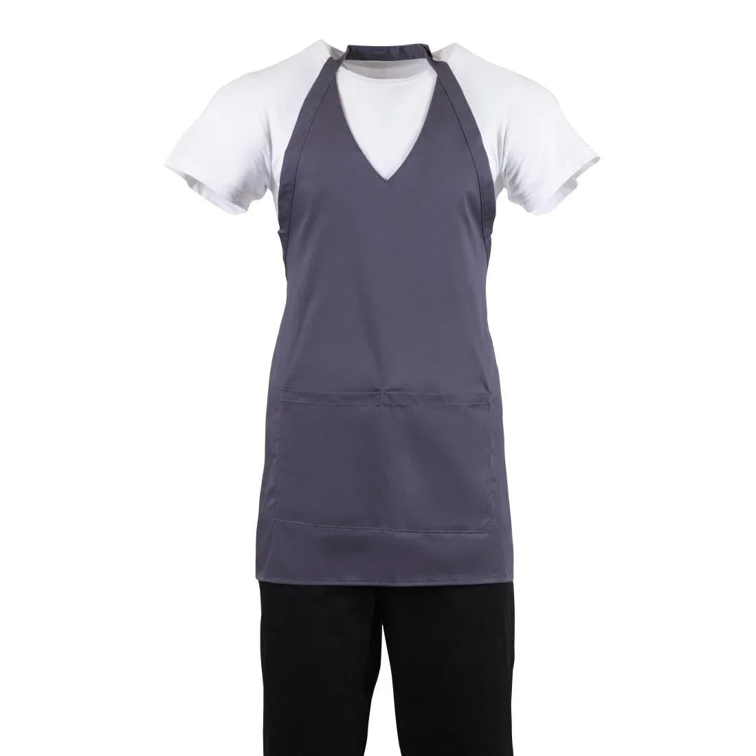 B422 Whites V Neck Service Apron Charcoal - JD Catering Equipment Solutions Ltd