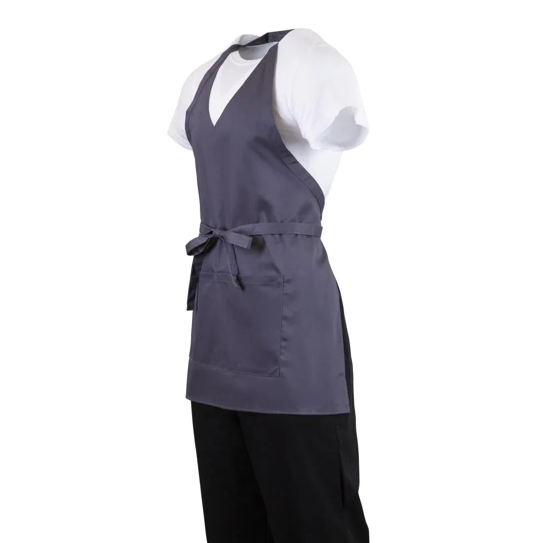 B422 Whites V Neck Service Apron Charcoal - JD Catering Equipment Solutions Ltd