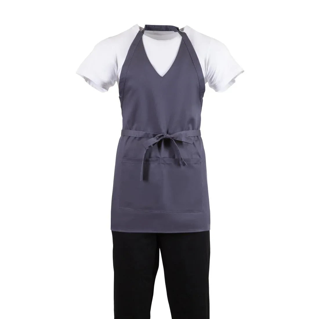 B422 Whites V Neck Service Apron Charcoal - JD Catering Equipment Solutions Ltd