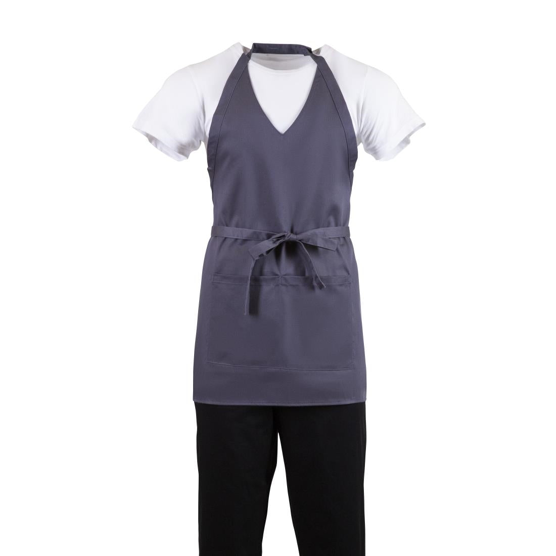 B422 Whites V Neck Service Apron Charcoal JD Catering Equipment Solutions Ltd