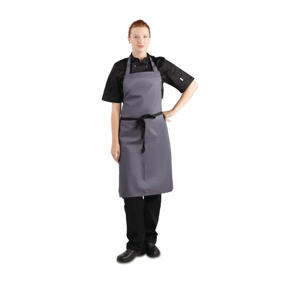 B426 Whites Polycotton Bib Apron Charcoal - JD Catering Equipment Solutions Ltd