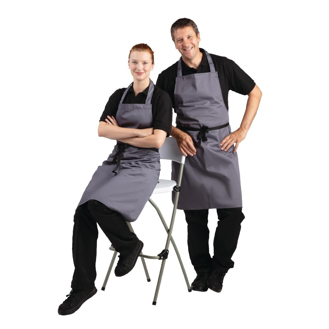 B426 Whites Polycotton Bib Apron Charcoal JD Catering Equipment Solutions Ltd