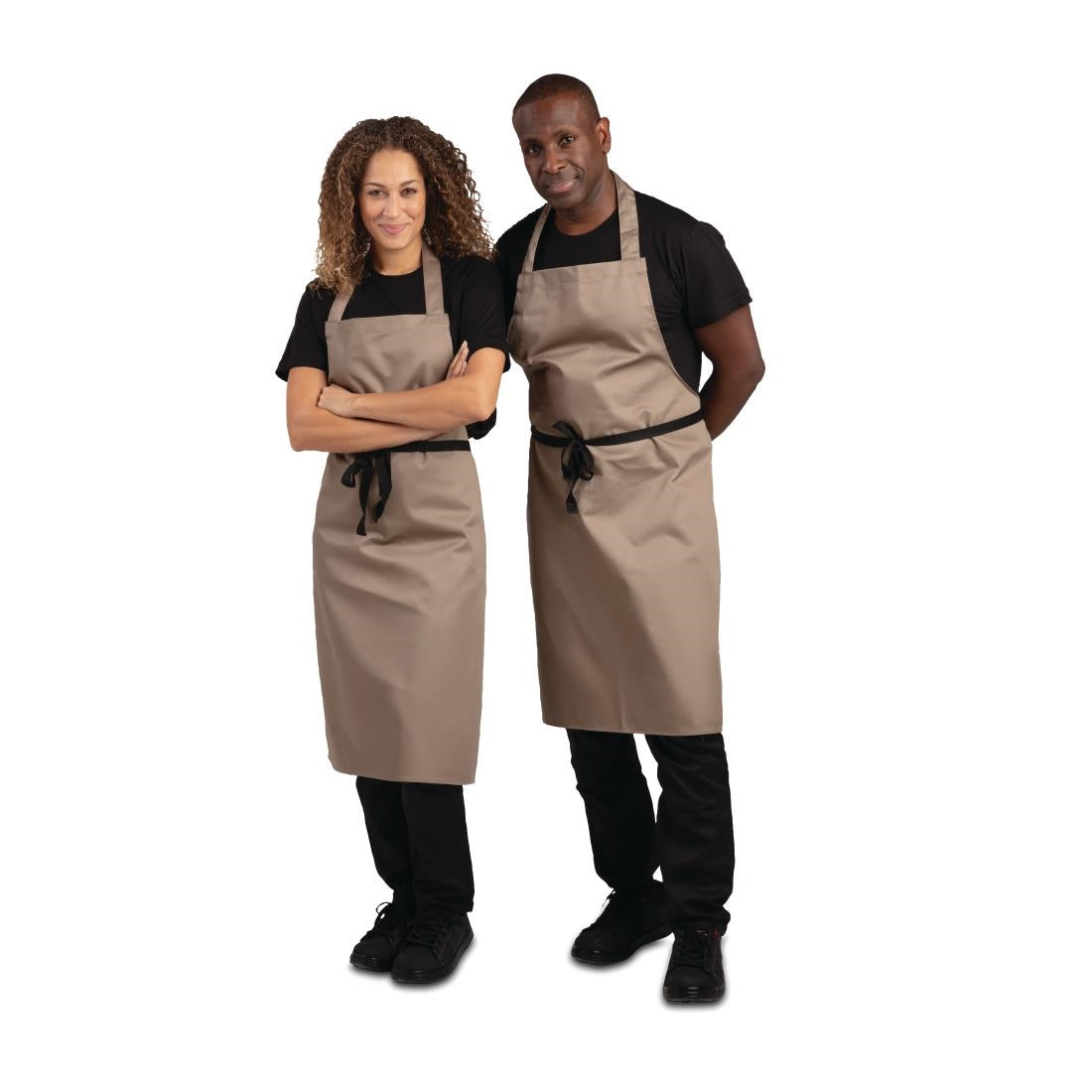 B429 Whites Polycotton Bib Apron Tan JD Catering Equipment Solutions Ltd
